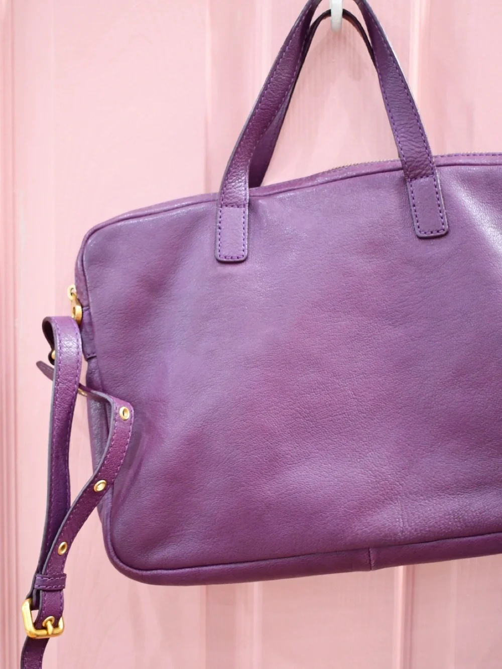 Marc by Marc Jacobs Purple Leather Laptop Satchel with Gold Hardware